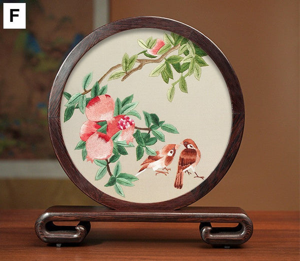 Silk Embroidered Ornament, Premium Souvenir, Exclusive Business Presents, Creative Birthday Gift, Traditional Chinese Suzhou Flower and Birds Embroidery Ornaments-LargePaintingArt.com