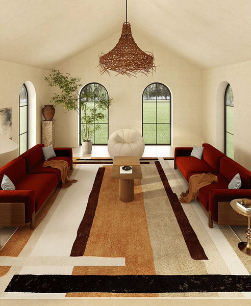 Abstract Contemporary Modern Rugs, Geometric Contemporary Rugs Next to Bed, Mid Century Area Rugs for Living Room, Modern Rugs for Dining Room-LargePaintingArt.com