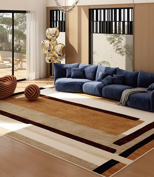 Abstract Contemporary Modern Rugs, Geometric Contemporary Rugs Next to Bed, Mid Century Area Rugs for Living Room, Modern Rugs for Dining Room-LargePaintingArt.com