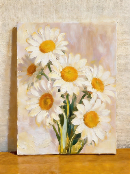 Original Still Life Paintings, Hand Painted Canvas Art, White Daisies in Full Bloom, Original Flower Paintings, Small Canvas Artwork-LargePaintingArt.com