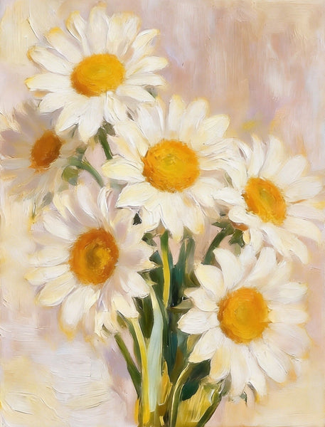 Original Still Life Paintings, Hand Painted Canvas Art, White Daisies in Full Bloom, Original Flower Paintings, Small Canvas Artwork-LargePaintingArt.com