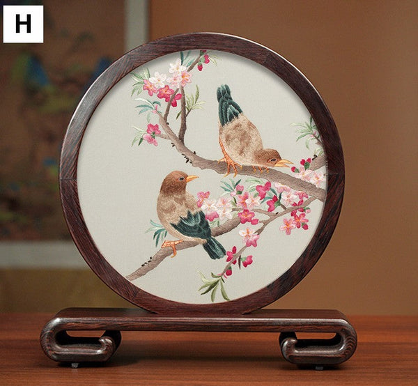 Silk Embroidered Ornament, Premium Souvenir, Exclusive Business Presents, Creative Birthday Gift, Traditional Chinese Suzhou Flower and Birds Embroidery Ornaments-LargePaintingArt.com