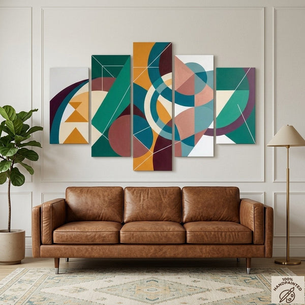 Large Green Abstract Paintings, Geometric Modern Art, Contemporary Canvas Paintings-LargePaintingArt.com