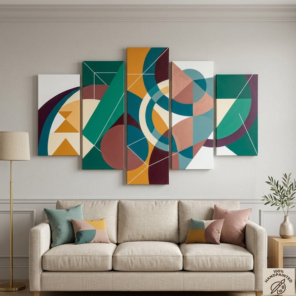 Large Green Abstract Paintings, Geometric Modern Art, Contemporary Canvas Paintings-LargePaintingArt.com