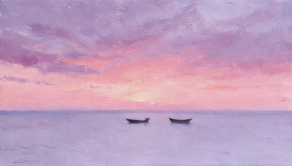Small Canvas Paintings, Sunset Paintings, Silence of the Twilight Sea, Original Seascape Paintings, Hand Painted Canvas Wall Art-LargePaintingArt.com