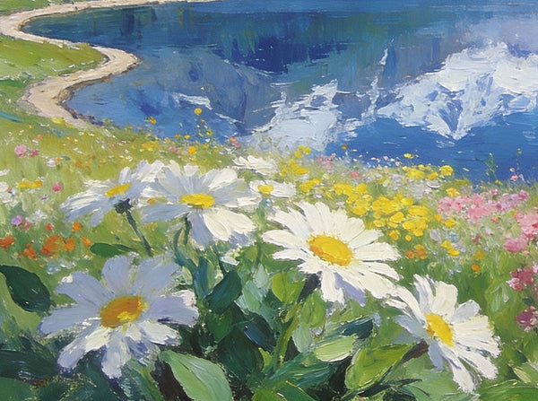 Snow-Capped Peaks Reflected in the Lake, Hand Painted Canvas Art, Small Oil Paintings on Canvas, Small Original Oil Paintings, Small Landscape Paintings-LargePaintingArt.com