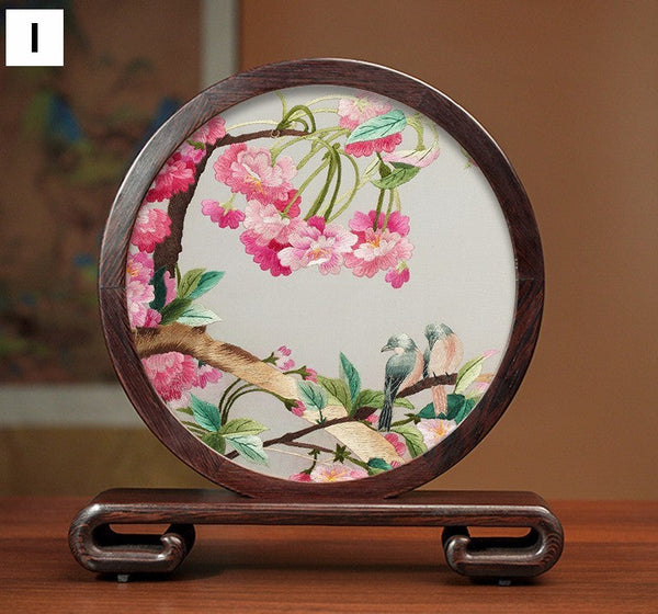 Silk Embroidered Ornament, Premium Souvenir, Exclusive Business Presents, Creative Birthday Gift, Traditional Chinese Suzhou Flower and Birds Embroidery Ornaments-LargePaintingArt.com