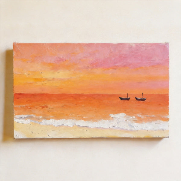 Original Seascape Paintings, Sunset Sails on the Sea, Small Canvas Wall Art Paintings, Hand Painted Canvas Art, Ready to Hang Small Paintings-LargePaintingArt.com