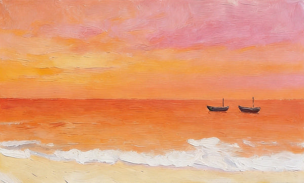 Original Seascape Paintings, Sunset Sails on the Sea, Small Canvas Wall Art Paintings, Hand Painted Canvas Art, Ready to Hang Small Paintings-LargePaintingArt.com
