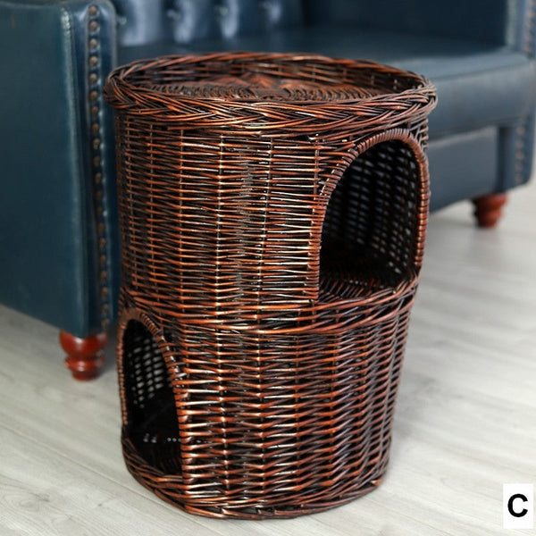Large Cat House Basket with Washable Cushion for Indoor Cats and Dogs, Triple-Layer Cat Bed-LargePaintingArt.com