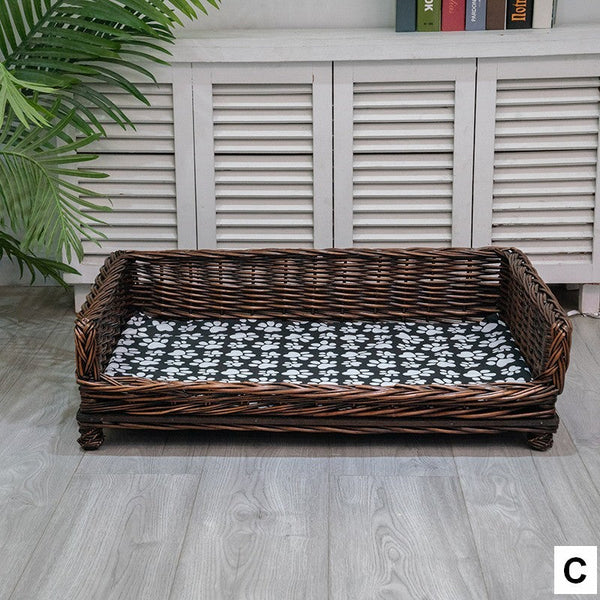 Large Hand Woven Rattan Cat Beds, Extra Large Natural Wicker Dog Bed with Washable Cushion for Indoor Cats and Dogs-LargePaintingArt.com