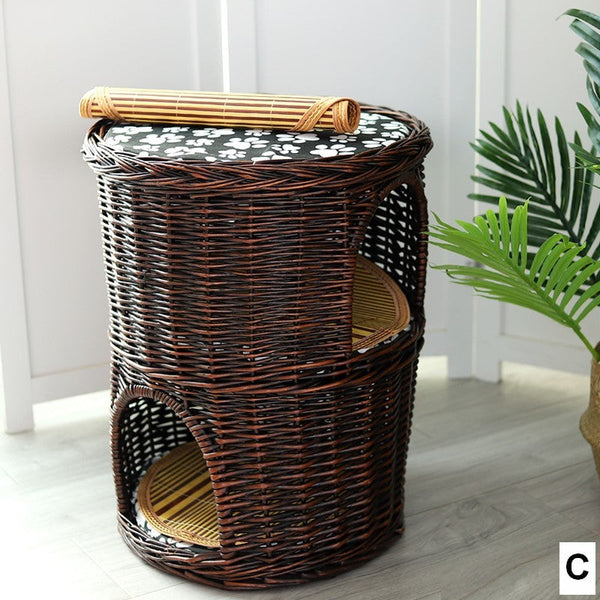Large Cat House Basket with Washable Cushion for Indoor Cats and Dogs, Triple-Layer Cat Bed-LargePaintingArt.com