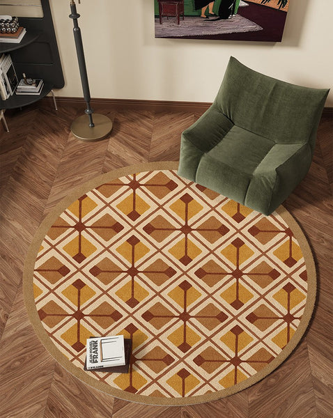 Bedroom Modern Round Rugs, Dining Room Contemporary Round Rugs, Modern Rug Ideas for Living Room, Circular Modern Rugs under Chairs-LargePaintingArt.com