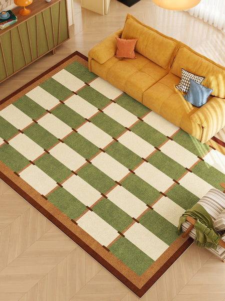 Geometric Area Rugs, Mid Century Contemporary Rugs, Green Modern Rugs for Living Room, Colorful Area Rugs for Bedroom-LargePaintingArt.com