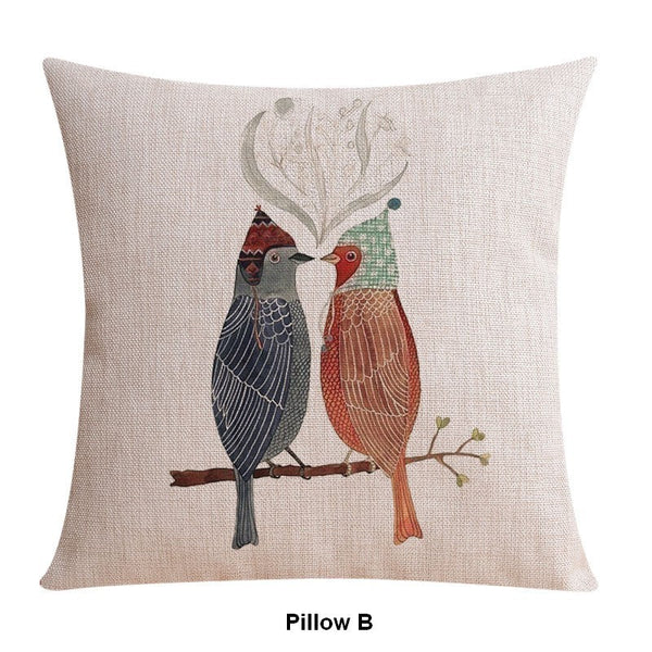 Simple Decorative Pillow Covers, Decorative Sofa Pillows for Living Room, Love Birds Throw Pillows for Couch, Singing Birds Decorative Throw Pillows-LargePaintingArt.com