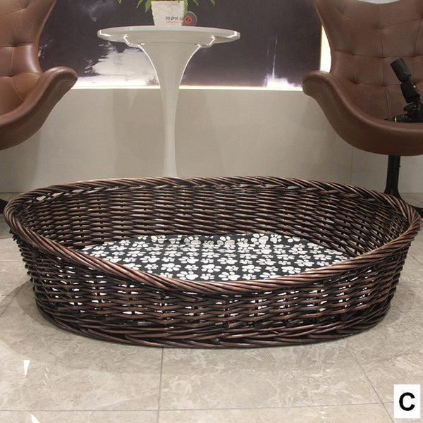 Natural Wicker Dog Bed with Washable Cushion for Indoor Cats and Dogs, Hand woven Rattan Cat Beds-LargePaintingArt.com