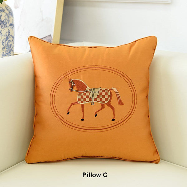 Modern Decorative Throw Pillows, Horse Decorative Throw Pillows for Couch, Embroider Horse Pillow Covers, Modern Sofa Decorative Pillows-LargePaintingArt.com