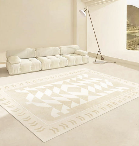 Mid Century Modern Rugs Next to Bed, Modern Rugs for Dining Room, Soft Contemporary Rugs for Bedroom, Cream Modern Carpets for Living Room-LargePaintingArt.com