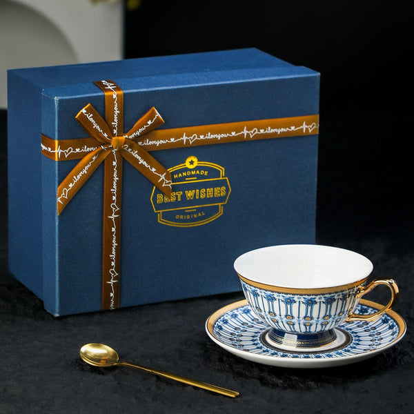 Porcelain Coffee Cup with Saucer, British Royal Tea Cup and Saucer Set in Gift Box, Ceramic Tea Cup and Saucer Set, Porcelain Tea Cup and Saucer Set-LargePaintingArt.com
