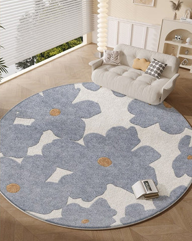 Geometric Round Rugs for Dining Room, Bedroom Abstract Modern Area Rugs, Contemporary Modern Rugs, Flower Pattern Circular Modern Rugs under Chairs-LargePaintingArt.com