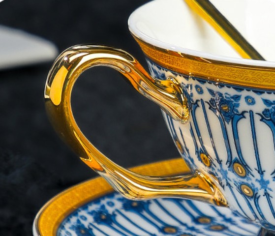Porcelain Coffee Cup with Saucer, British Royal Tea Cup and Saucer Set in Gift Box, Ceramic Tea Cup and Saucer Set, Porcelain Tea Cup and Saucer Set-LargePaintingArt.com