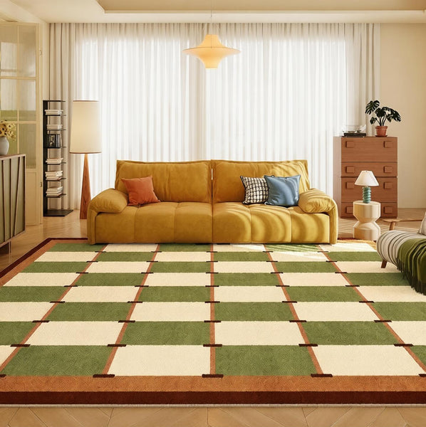 Geometric Area Rugs, Mid Century Contemporary Rugs, Green Modern Rugs for Living Room, Colorful Area Rugs for Bedroom-LargePaintingArt.com