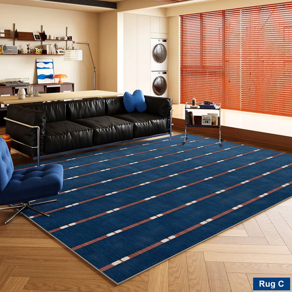 Unique Blue Modern Rugs for Dining Room, Bedroom Modern Floor Carpet, Mid Century Area Rugs, Contemporary Modern Living Room Rug Ideas-LargePaintingArt.com