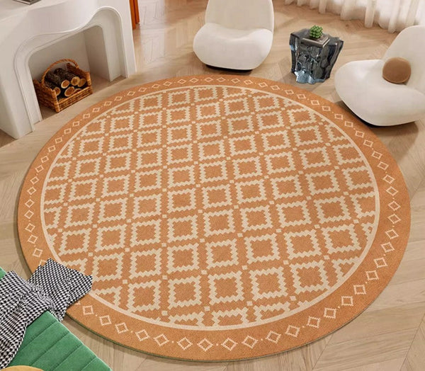 Abstract Modern Area Rugs for Bedroom, Contemporary Modern Rug for Living Room, Geometric Round Rugs for Dining Room, Circular Modern Rugs under Chairs-LargePaintingArt.com