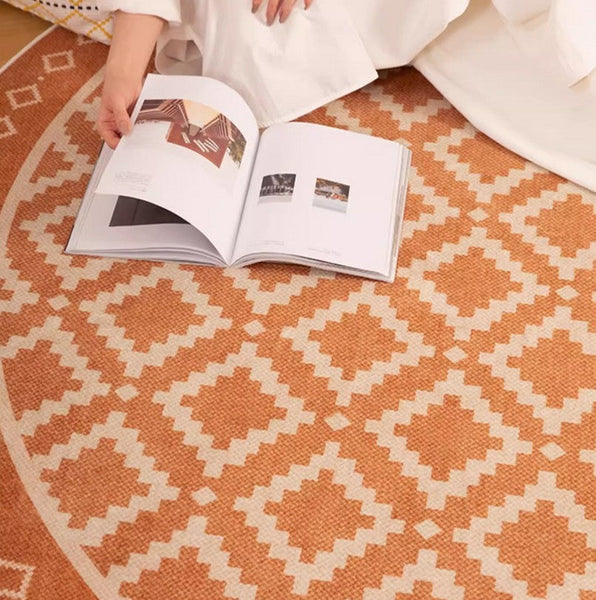 Abstract Modern Area Rugs for Bedroom, Contemporary Modern Rug for Living Room, Geometric Round Rugs for Dining Room, Circular Modern Rugs under Chairs-LargePaintingArt.com