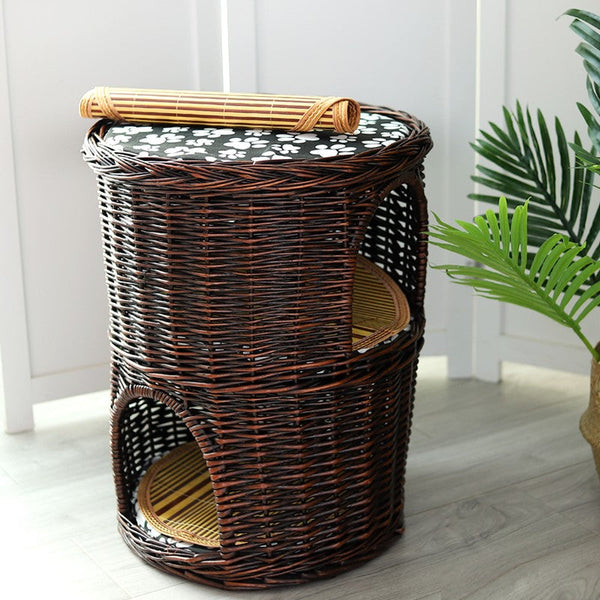 Large Cat House Basket with Washable Cushion for Indoor Cats and Dogs, Triple-Layer Cat Bed-LargePaintingArt.com