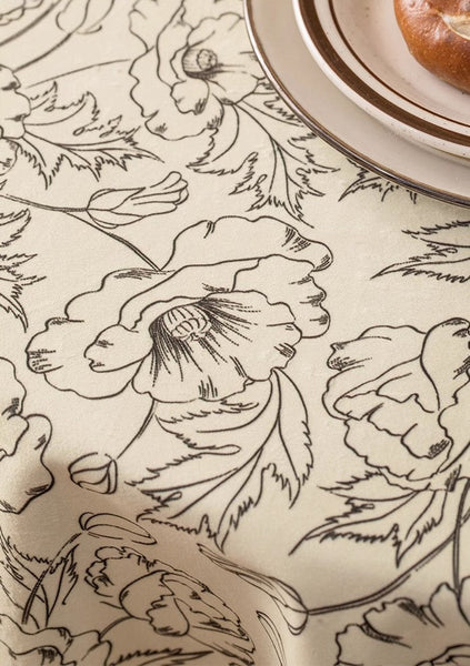 Large Flower Pattern Table Cover for Dining Room Table, Rectangular Tablecloth for Dining Table, Modern Rectangle Tablecloth for Oval Table-LargePaintingArt.com