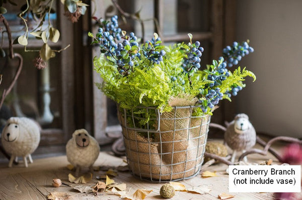 Simple Artificial Flowers for Home Decoration, Flower Arrangement Ideas for Living Room, Blue Cranberry Fruit Branch, Spring Artificial Floral for Bedroom-LargePaintingArt.com