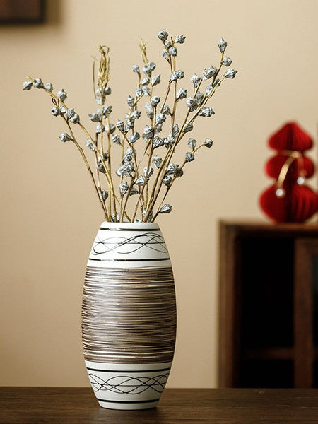 Large Flower Vase on Table, Modern Bouquet Flower Vases, Centerpiece on Dining Table, Handmade Pottery Flower Vases Urn, Water Holding Flower Vases-LargePaintingArt.com