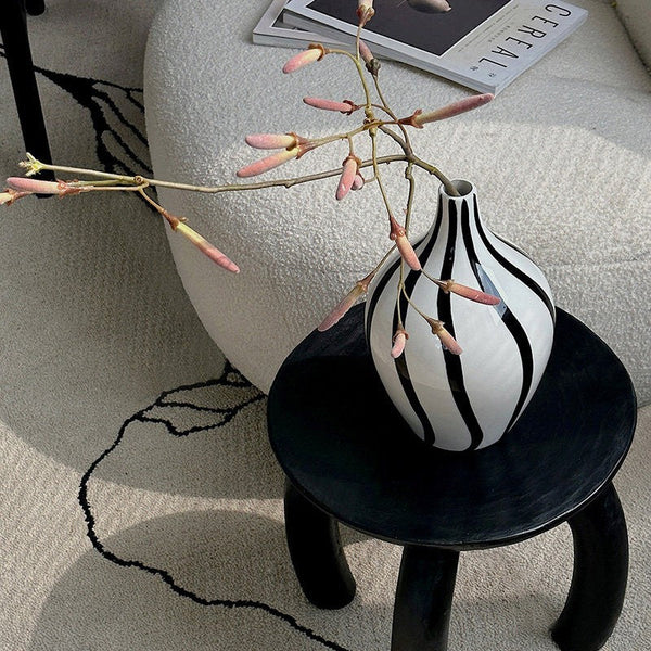 Water Holding Flower Vases, Black and White Striped Ceramic Vase, Porcelain Flower Vases, Modern Flower Vases on Table-LargePaintingArt.com