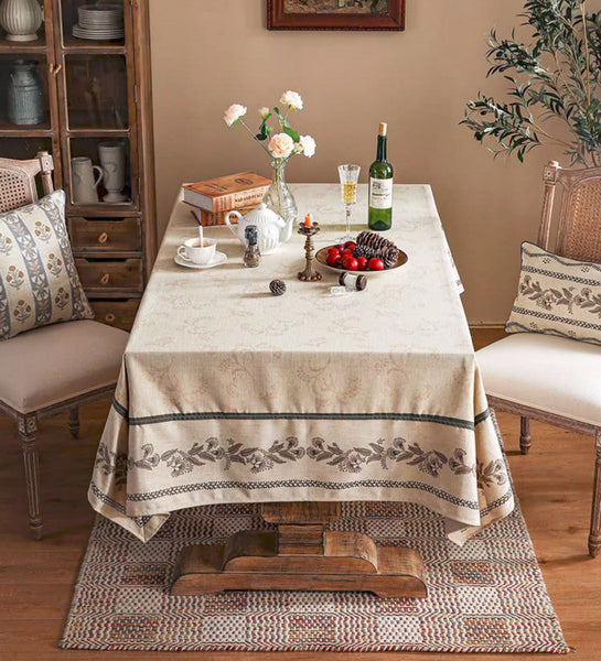 Modern Rectangle Tablecloth Ideas for Dining Table, Simple Linen Farmhouse Table Cloth, Square Linen Tablecloth for Round Dining Room Table-LargePaintingArt.com
