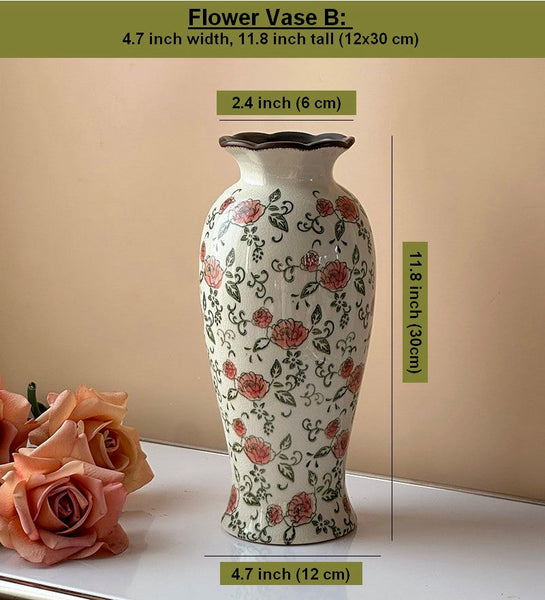 Rustic Porcelain Flower Vases, Handmade Water Holding Flower Vases, Ceramic Bouquet Vases, Tall Flower Vases on Table-LargePaintingArt.com