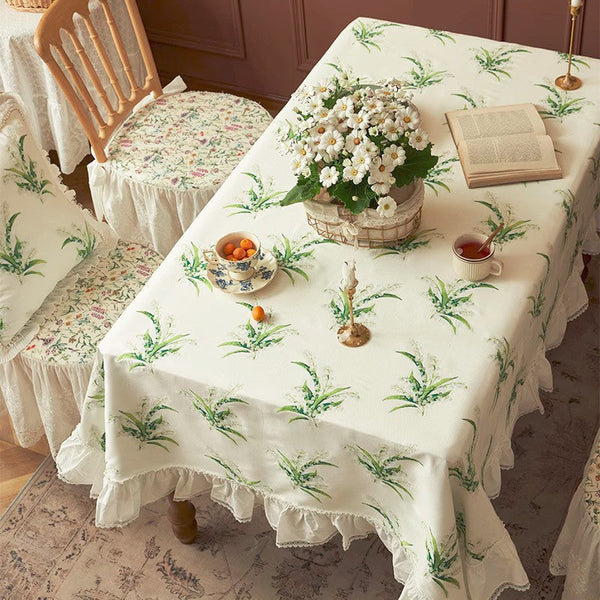 Cotton Embroidery Lace Rectangle Tablecloth for Dining Room Table, Farmhouse Table Cloth, Spring Flower Pattern Tablecloth, Square Tablecloth for Round Table-LargePaintingArt.com