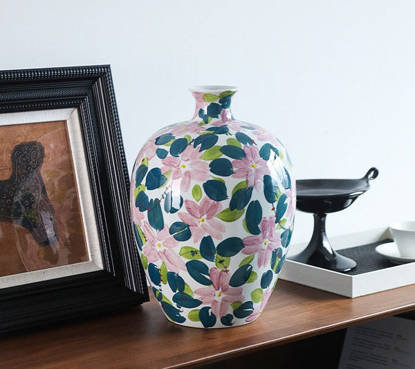 Unique Handmade Modern Flower Vase, Large Porcelain Vases for Modern Home Decor, Centerpiece Ceramic Bouquet Vases, Contemporary Vases on Dining Table-LargePaintingArt.com