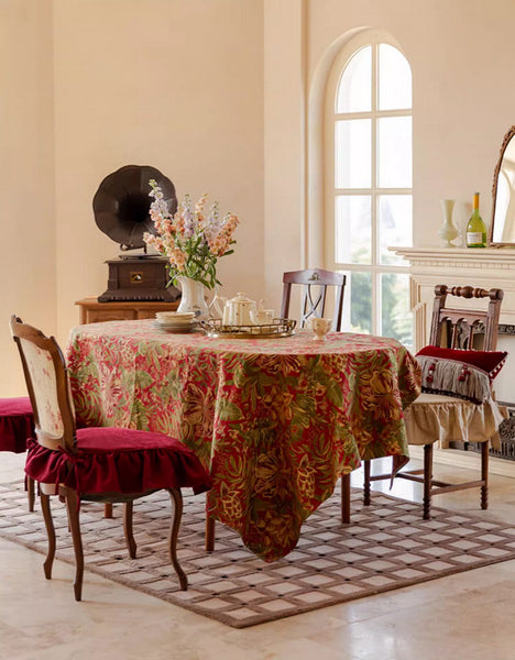 Large Modern Rectangle Tablecloth for Dining Table, Flower Pattern Red Table Covers for Round Table, Farmhouse Table Cloth for Oval Table-LargePaintingArt.com