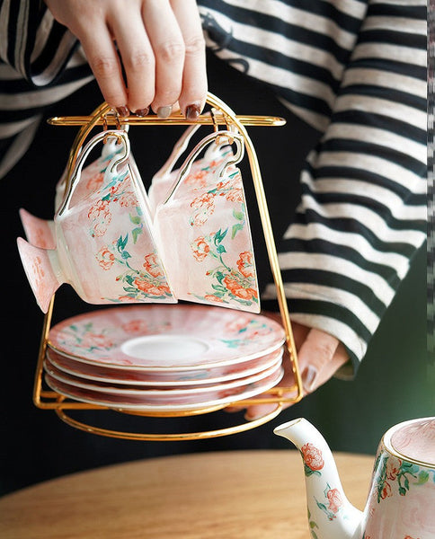 Luxury Tea Cup with Saucer, Elegant Coffee Cup, Porcelain Tea cups, Ceramic Tea Cup Set, British Tea Cup Set, Afternoon Tea Cup with Saucer Set-LargePaintingArt.com