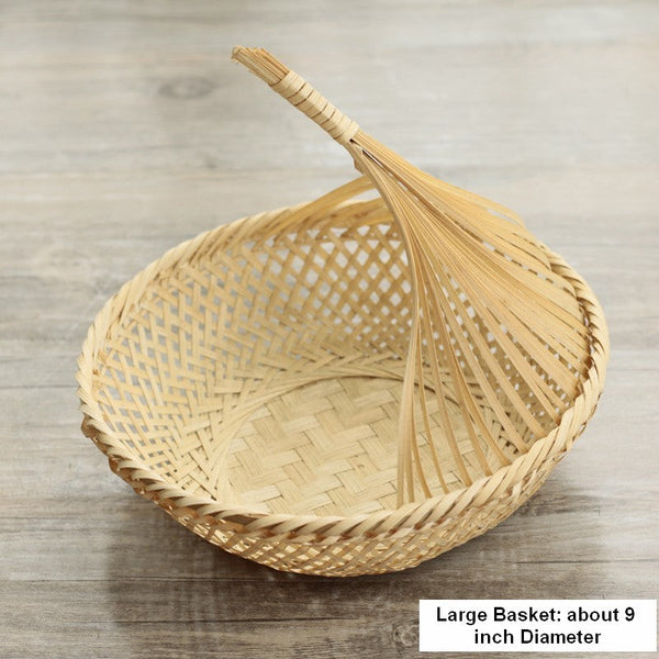 Lovely Cute Picnic Food Basket, Bamboo Basket for Food, Natural Fruit Basket Kitchen Storage Baskets, Natural Hand-woven Bamboo Basket-LargePaintingArt.com