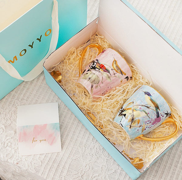 Elegant Ceramic Coffee Mug, Beautiful Bird Flower Ceramic Mug, Large Creative Porcelain Mug, Large Capacity Ceramic Mugs for Office-LargePaintingArt.com