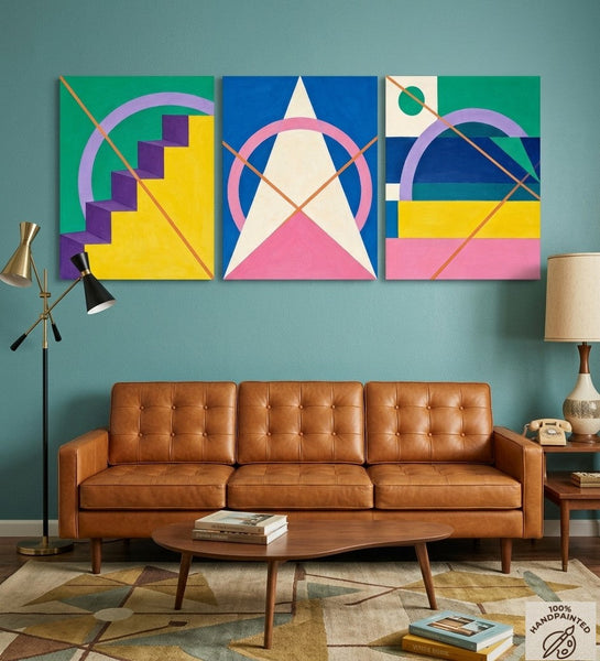 Modern Paintings for Living Room, Multi Panel Canvas Art, Large Group Paintings, Geometric Abstract Paintings-LargePaintingArt.com