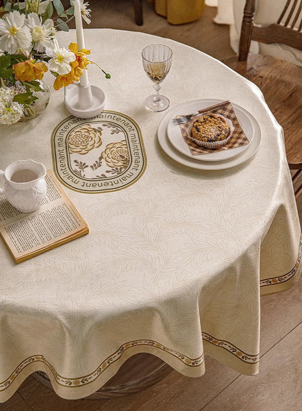 Cream Color Table Cover for Dining Room Table, French Style Tablecloth for Dining Table, Modern Rectangle Tablecloth for Oval Table-LargePaintingArt.com