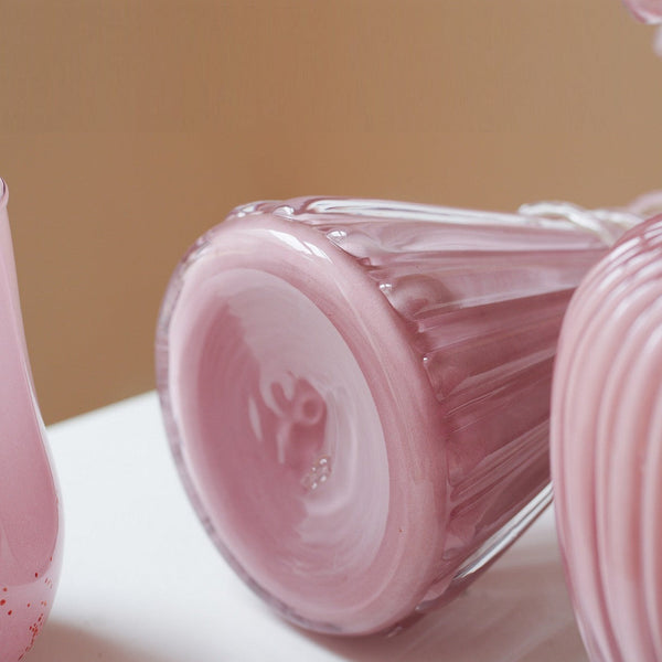 Centerpiece Contemporary Vases on Table, Pink Decorative Glass Vase, Mid Century Glass Vases, Handmade Modern Vases for Bedroom, Modern Glass Vase for Flowers-LargePaintingArt.com