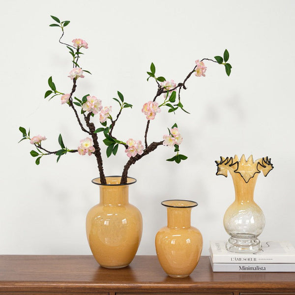 Handmade Liuli Vases, Color Glaze Vase, Contemporary Vases for Modern Home Decor, Yellow Glass Bud Vases, Centerpiece Vases on Table-LargePaintingArt.com