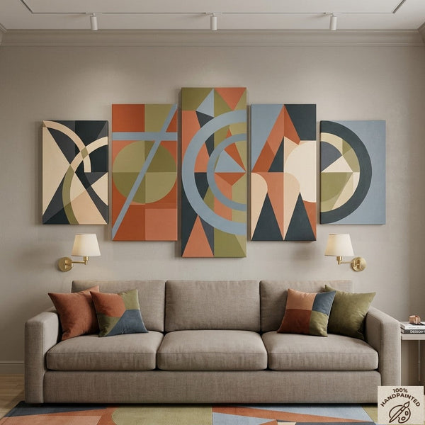Large Canvas Paintings for Living Room, Geometric Modern Art, Contemporary Abstract Painting, Hand Painted Acrylic Artwork-LargePaintingArt.com