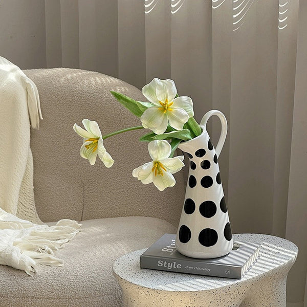 Ceramic Bud Vases, Small Flower Vases on Table, Black and White Polka Dot Flower Vase, Modern Porcelain Flower Vases, Handmade Water Holding Flower Vases-LargePaintingArt.com