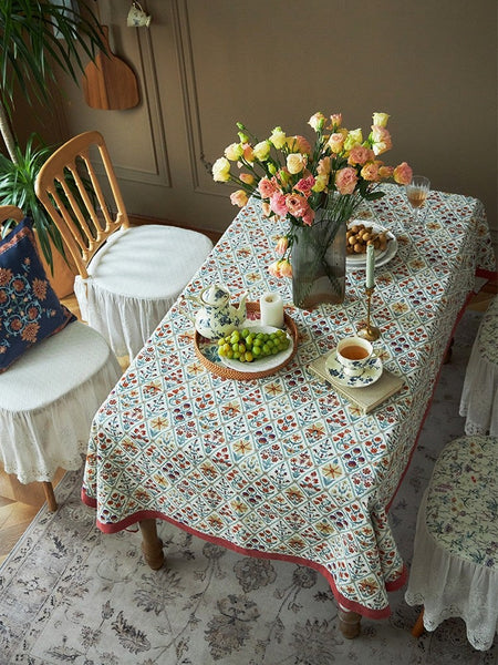 Large Rectangle Tablecloth for Home Decoration, Square Tablecloth for Round Table, Farmhouse Table Cloth Dining Room Table, Flower Pattern Tablecloth-LargePaintingArt.com