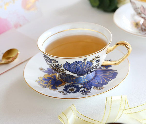 Elegant Ceramic Coffee Cups, Afternoon British Tea Cups, Unique Iris Flower Tea Cups and Saucers in Gift Box, Royal Bone China Porcelain Tea Cup Set-LargePaintingArt.com